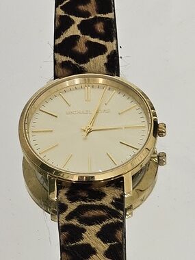 Michael Kors Jaryn  Gold Tone Watch with Leopard Strap